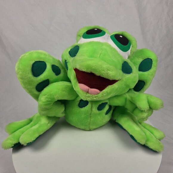 Spotted Frog Big Green Smiling Red Pink Mouth Plush 18" Wide - Picture 1 of 6